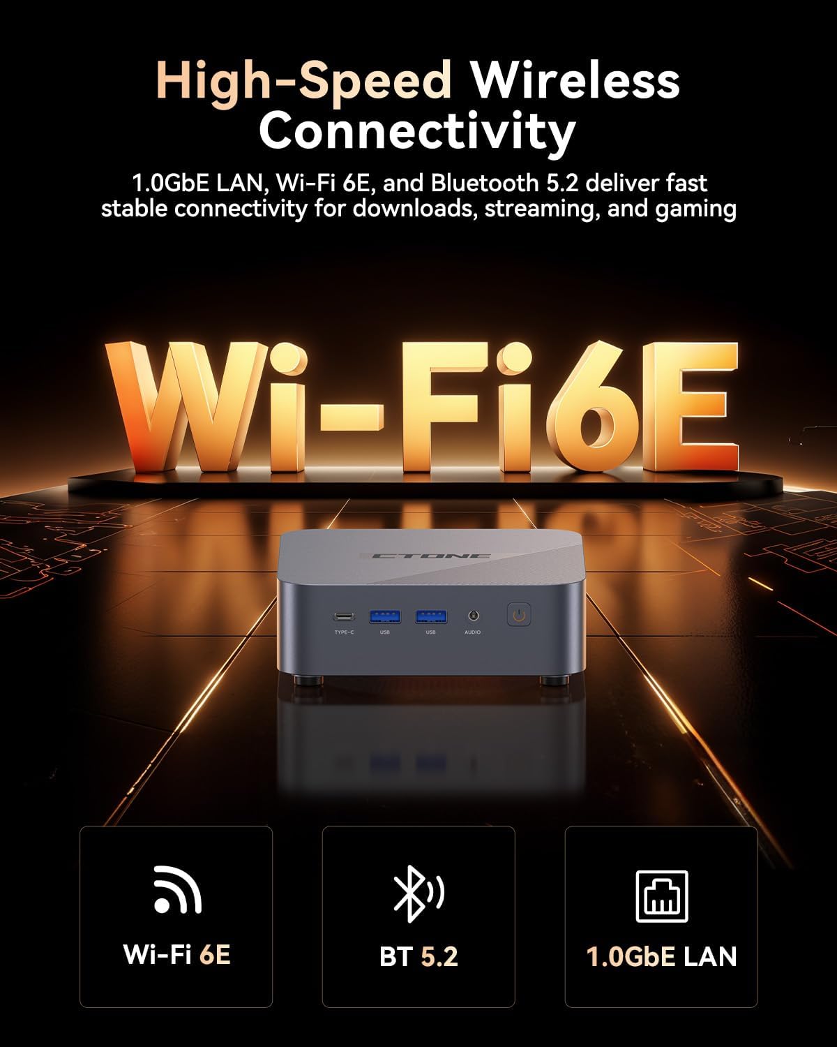 The CTONE M2 mini PC features an Intel Core i9-14900HX processor (up to 5.8 GHz), 32GB of DDR4 memory, a 1TB NVMe SSD